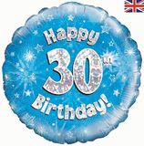 Oaktree 18inch Happy 30th Birthday Blue Holographic - Foil Balloons