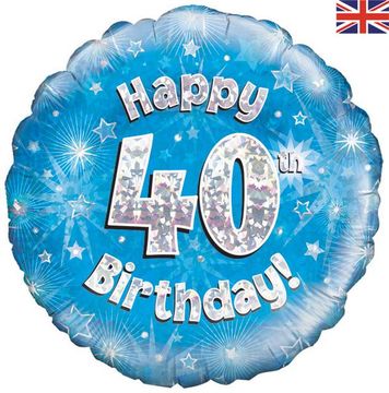 Oaktree 18inch Happy 40th Birthday Blue Holographic - Foil Balloons