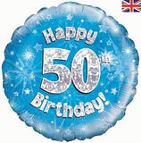 Oaktree 18inch Happy 50th Birthday Blue Holographic - Foil Balloons