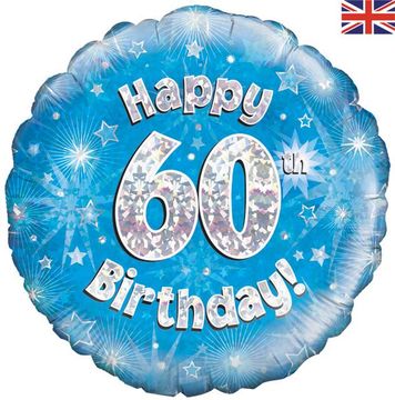 Oaktree 18inch Happy 60th Birthday Blue Holographic - Foil Balloons