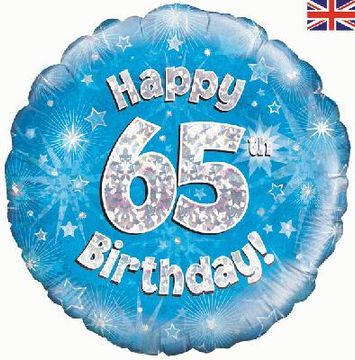 Oaktree 18inch Happy 65th Birthday Blue Holographic - Foil Balloons