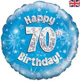 Oaktree 18inch Happy 70th Birthday Blue Holographic - Foil Balloons