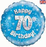 Oaktree 18inch Happy 70th Birthday Blue Holographic - Foil Balloons