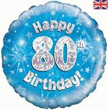 Oaktree 18inch Happy 80th Birthday Blue Holographic - Foil Balloons