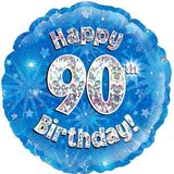 Oaktree 18inch Happy 90th Birthday Blue Holographic - Foil Balloons