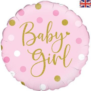 Oaktree 18inch Sparkling Baby Girl Dots Holographic - Foil Balloons