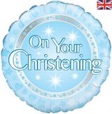 Oaktree 18inch On your Christening Boy Holographic - Foil Balloons