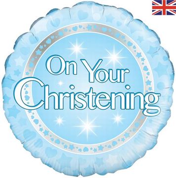 Oaktree 18inch On your Christening Boy Holographic - Foil Balloons