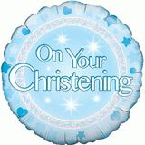 Oaktree 18inch On your Christening Boy Holographic - Foil Balloons