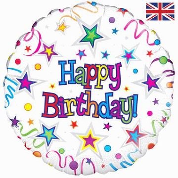 Oaktree 18inch Happy Birthday Ribbon & Stars - Foil Balloons