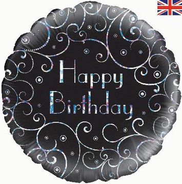 Oaktree 18inch Birthday Black Swirls Holographic - Foil Balloons