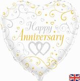 Oaktree 18inch Happy Anniversary Linked Hearts - Foil Balloons