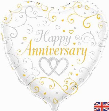 Oaktree 18inch Happy Anniversary Linked Hearts - Foil Balloons