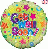 Oaktree 18inch Get Well Dots & Stars Holographic - Foil Balloons