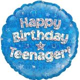 Oaktree 18inch Happy Birthday Teenager Blue Holographic - Foil Balloons