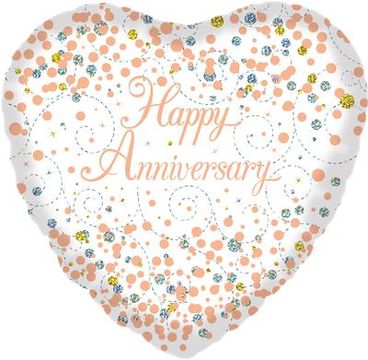 Oaktree 18inch Sparkling Fizz Happy Anniversary White & Rose Gold Holographic - Foil Balloons