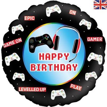 Oaktree 18inch Controller Happy Birthday Holographic - Foil Balloons