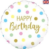 Oaktree 18inch Pastel Dots Happy Birthday Holographic - Foil Balloons