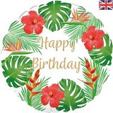 Oaktree 18inch Tropical Happy Birthday White - Foil Balloons