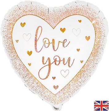 Oaktree 18inch Love You Hearts Rose Gold Holographic - Foil Balloons