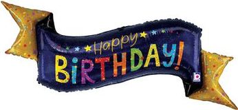 Betallic 51inch Shape Navy Birthday Banner Holographic (D) Pkg - Foil Balloons