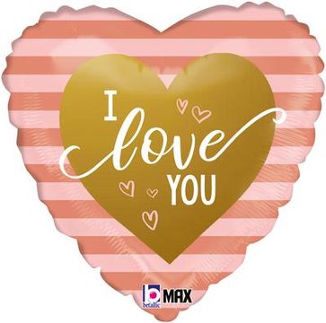 Betallic 18inch Rose Gold Stripes I Love You - Foil Balloons