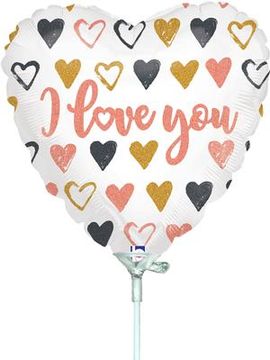 Betallic 9inch Rose Gold Hearts I Love You Holographic (Flat) - Foil Balloons