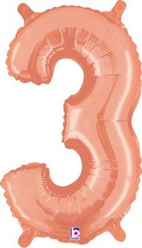 Megaloon Junior 14inch Valved Air-Filled Number 3 Rose Gold - Foil Balloons