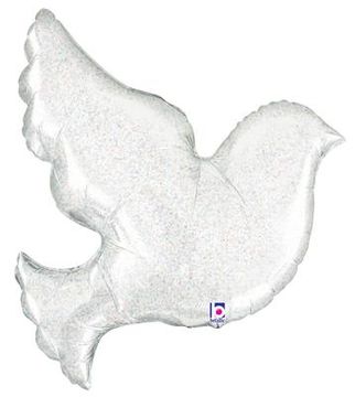 34inch Pearl White Dove (K) Holographic Packaged - Foil Balloons