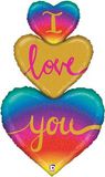 Betallic 40inch Shape Rainbow Heart Trio Holographic (K) Pkg - Foil Balloons