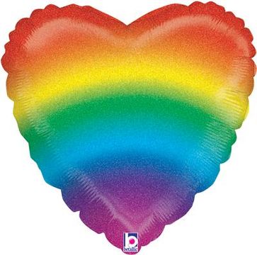 Betallic 18inch Glitter Rainbow Heart Holographic - Foil Balloons