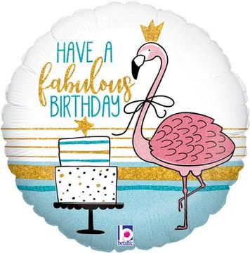 Betallic 18inch Fabulous Flamingo Birthday Holographic - Foil Balloons