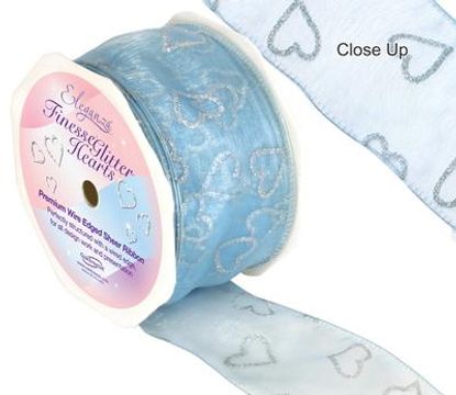 Glitter Hearts Light Blue - Ribbons