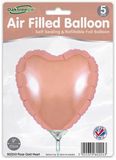 Oaktree 9inch Rose Gold Heart Packaged x 5pcs - Foil Balloons