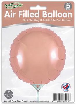 Oaktree 9inch Rose Gold Round Packaged x 5pcs - Foil Balloons