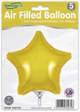 Oaktree 9inch Gold Star Packaged x 5pcs - Foil Balloons