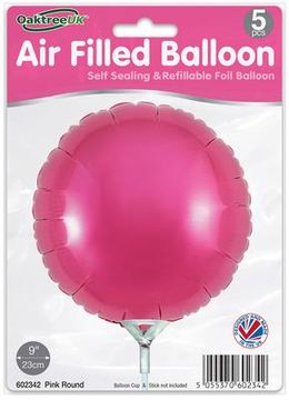 Oaktree 9inch Pink Round Packaged x 5pcs - Foil Balloons