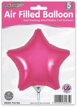 Oaktree 9inch Pink Star Packaged x 5pcs - Foil Balloons