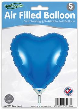 Oaktree 9inch Blue Heart Packaged x 5pcs - Foil Balloons