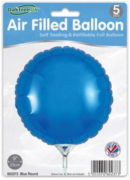 Oaktree 9inch Blue Round Packaged x 5pcs - Foil Balloons