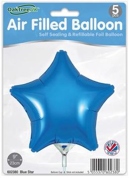 Oaktree 9inch Blue Star Packaged x 5pcs - Foil Balloons