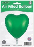 Oaktree 9inch Green Heart Packaged x 5pcs - Foil Balloons