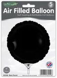 Oaktree 9inch Black Round Packaged x 5pcs - Foil Balloons