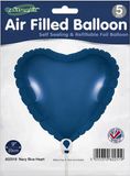 Oaktree 9inch Navy Blue Heart Packaged x 5pcs - Foil Balloons