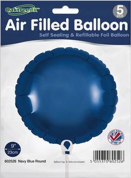 Oaktree 9inch Navy Blue Round Packaged x 5pcs - Foil Balloons