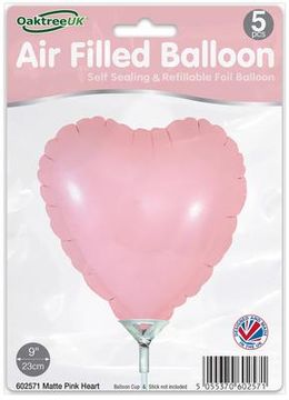 Oaktree 9inch Matte Pink Heart Packaged x 5pcs - Foil Balloons