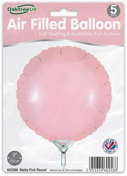 Oaktree 9inch Matte Pink Round Packaged x 5pcs - Foil Balloons