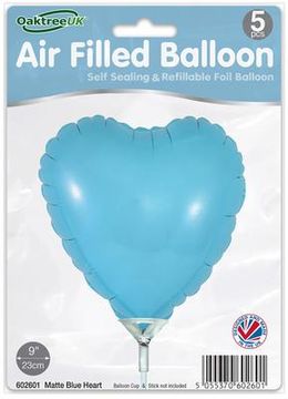 Oaktree 9inch Matte Blue Heart Packaged x 5pcs - Foil Balloons