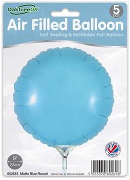 Oaktree 9inch Matte Blue Round Packaged x 5pcs - Foil Balloons