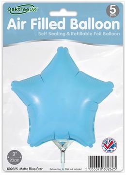 Oaktree 9inch Matte Blue Star Packaged x 5pcs - Foil Balloons